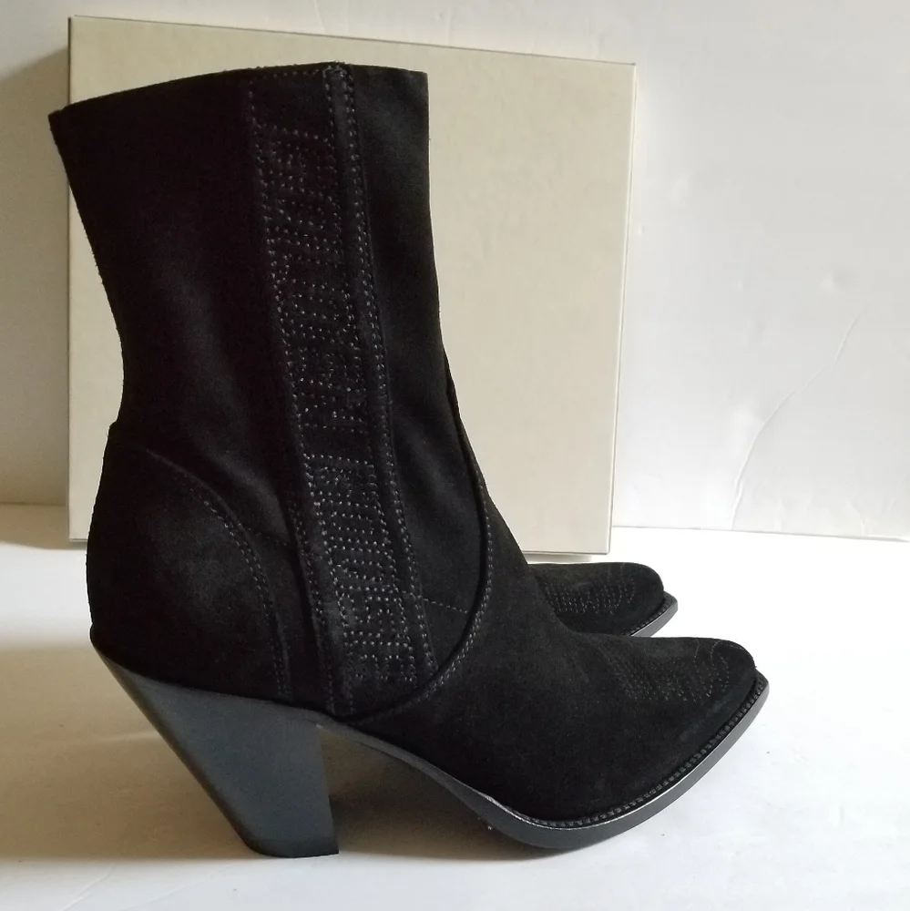 Golden Goose Suede Leather Fringe Limited Handmade Cowboy Boots Black Si… - Picture 2 of 11